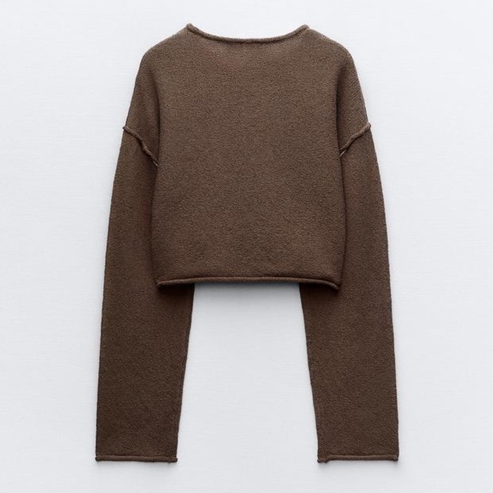 ZARA CONTRASTING PIPING CROP KNIT SWEATER - Picture 2 of 6